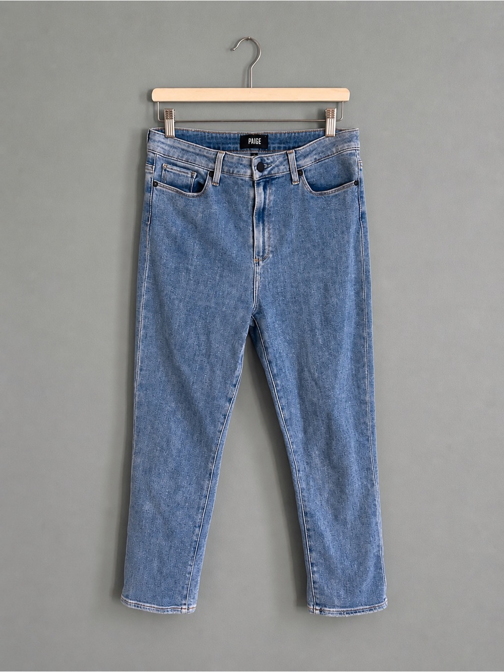 PAIGE Straight Leg Jeans in Medium Blue Denim